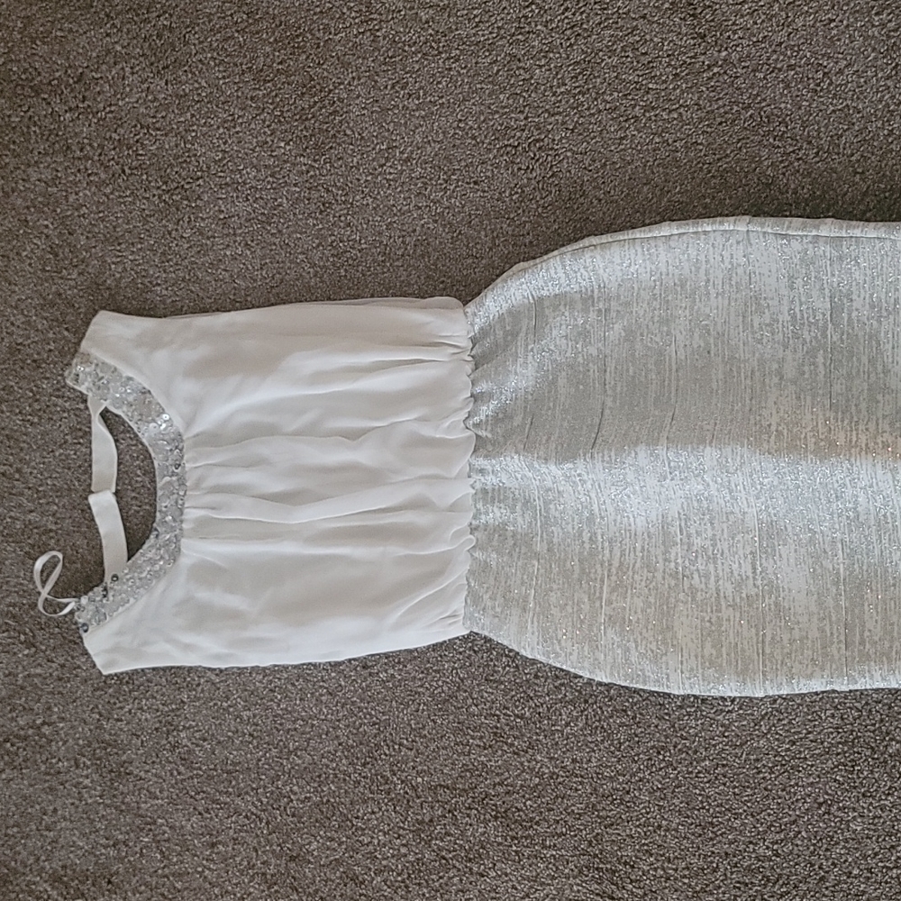 Backless silver dinner dress
